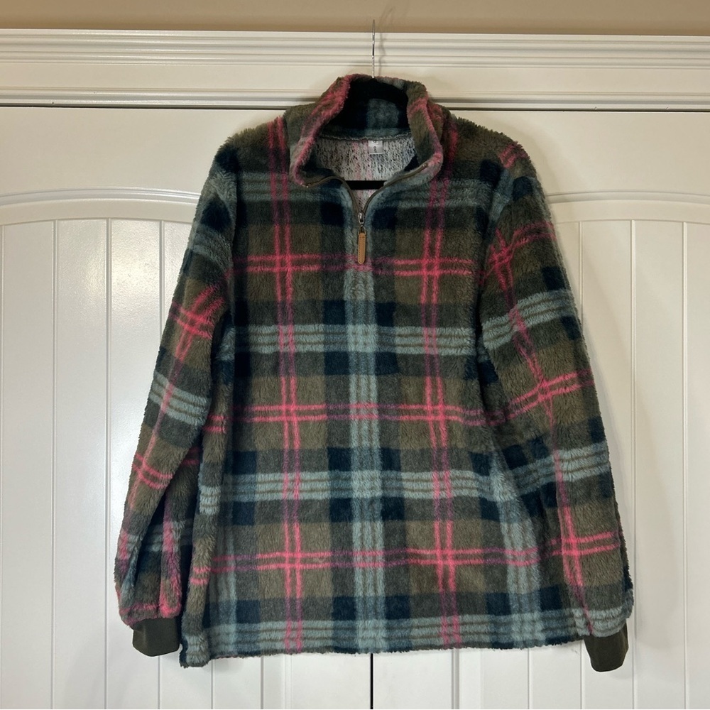 Cabincore Plaid Quarter Zip Fleece. Size Medium. Preppy. Cozy.